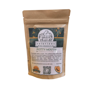 A brown resealable pouch labeled Elemental Solutions Pet Products Parasite Detox Drip, described as dog treats for digestive support. The packaging includes green and gold accents and a hat icon at the bottom right.